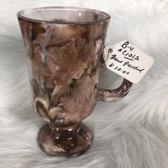 Coffee Cup Hand Painted Brown Pearl Swirls Glass - Picture 9 of 10